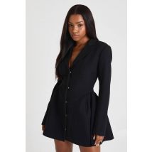 boohoo Femmes Robe Mini Skateur Ajustee a Manches Longues et a Col | Noir | Taille: 44