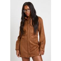 boohoo Femmes Robe Mini a Col avec Taille Cintree en Synthetique | Beige | Taille: 36