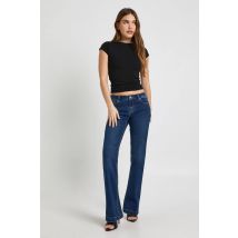 boohoo Femmes Jean Évase Taille Basse | Indigo | Taille: 40