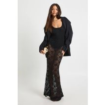 boohoo Femmes Robe Maxi a Col Rond en Dentelle avec Jupe Transparente | Noir | Taille: 42