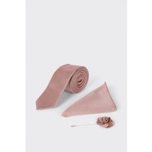 Mens Pink Tie With Pocket Square and Pin