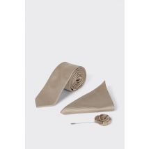 Mens Champagne Slim Tie With Pocket Square and Pin