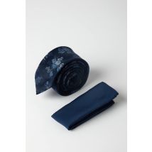 Mens Navy Floral Tie And Pocket Square