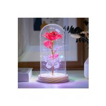 Living and Home Eternal Butterfly Rose in Glass Dome with Wooden Base & LED Lighting for Gifts in Red