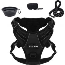 1000 Mile BYTO No Pull Harness Set Reflective Strips 5ft Dog Lead Medium Black