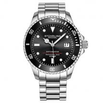 STÜHRLING Original Men Lumina Swiss Automatic Depthmaster 42mm Diver Watch with Stainless steel Bracelet in Black