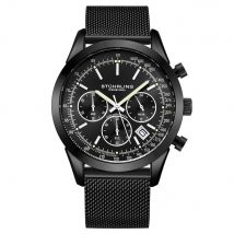 STÜHRLING Original Men Rialto Chronograph Watch Quartz With Tachymeter 44mm Case Mesh Bracelet in Jet Black