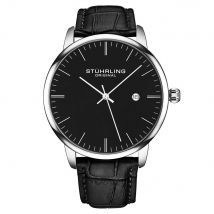 STÜHRLING Original Men Rasa Men's Classic Quartz Date Watch with Leather Strap in Black