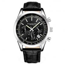STÜHRLING Original Men Rialto Chronograph Watch Quartz With Tachymeter 44mm Case Leather Band in Silver