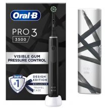 Oral B Pro 3500 Electric Toothbrush Black Striking with Travel Case in Clear