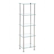 Modernique Square Tempered Glass Tier Shelf Storage Unit with Chrome Stand in Clear | Size: Large