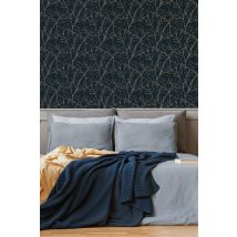 Superfresco Easy Innocence Branch Metallic Wallpaper in Navy