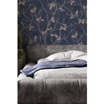 Boutique Belle Navy/Copper Leaves Wallpaper