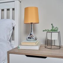 ValueLights Teardrop Pair Fabric Shades Brushed Chrome Touch Table Lamps and Bulbs in Mustard