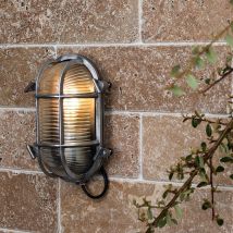 ValueLights Bow Oval Bulkhead IP64 Outdoor Garden Wall Light with Warm White Bulb in Silver