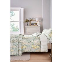 Sanderson 'Hollyhocks Cotton Duvet Cover Set in Silver | Size: Double