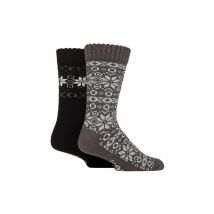Jeep Men Mens 2 Pair Fairisle Brushed Thermal Boot Socks in Black | Size: 6-11