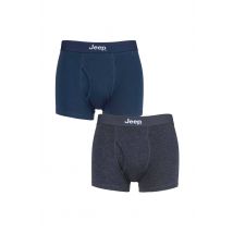 Jeep Men 2 Pack Cotton Plain Fitted Key Hole Trunk Boxer Shorts in Navy | Size: large