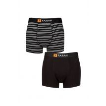 Men Mens 2 Pack Farah Plain and Striped Cotton Classic Fitted Trunks in Black | Size: Medium