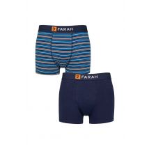 Men Mens 2 Pack Farah Plain and Striped Cotton Classic Fitted Trunks in Navy | Size: Small