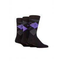 Men Mens 3 Pair Farah Argyle, Patterned and Striped Cotton Socks in Purple | Size: 6-11