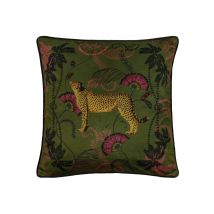 Paoletti Tropical Cheetah Printed Piped Cushion in Khaki | Size: 45cm x 45cm