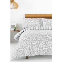 Furn Skandi Woodland Floral Brushed Cotton Duvet Cover Set in Grey | Size: Single