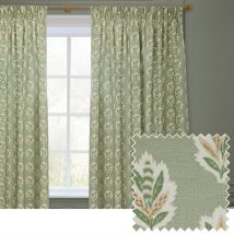 Sanderson Sessile Leaf Printed Room Darkening Pencil Pleat Curtains in Light Green | Size: 229cm width x 229cm drop