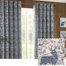 Furn Winter Woods Animal Chenille Eyelet Curtains in Midnight | Size: 117cm width x 137cm drop
