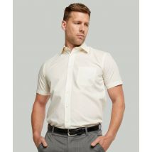 Double TWO Men Cream Short Sleeve Cotton Rich Non-Iron Shirt in Beige | Size: 19 in