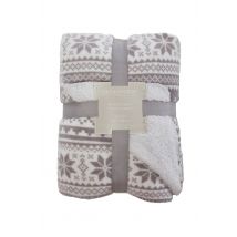 OHS Sherpa Flannel Fleece Nordic Throw Flannel Winter Blanket in Silver | Size: 130cm x 160cm