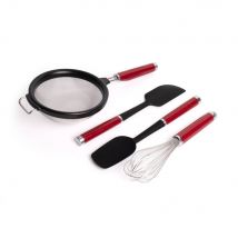 KitchenAid 4pc Empire Red Cooking Utensil Set with Wire Whisk, 17.5cm Strainer, Spoon Spatula & Scraper Spatula