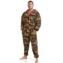 Camille Men Luxury Supersoft Camouflage Print Hooded Onesie in Dark Green | Size: Small
