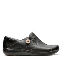 Clarks Women Un Loop Black Leather Slip Ons | Size: 8-Standard Fit