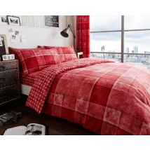 Smart Living Printed Polycotton Denim Check Duvet Cover With Pillowcases in Red | Size: Single