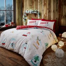 Smart Living Printed Polycotton Christmas Duvet Cover With Pillowcases in Off White | Size: Double