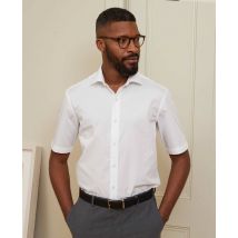 Savile Row Company London Men White Slim Fit Cotton Poplin Short Sleeve Formal Shirt