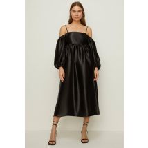 Oasis Rachel Stevens Cold Shoulder Satin Dress In Black