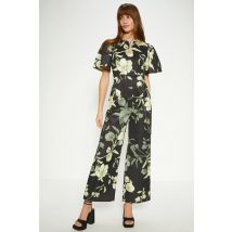 Oasis Women's Floral Printed Scuba Cut Out Jumpsuit in Green | Size: 8