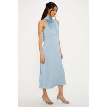Oasis Satin Halter Neck Midi Bridesmaid Dress In Blue