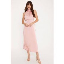 Oasis Satin Halter Neck Midi Bridesmaid Dress In Blush