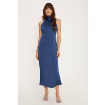 Oasis Satin Halter Neck Midi Bridesmaid Dress In Navy