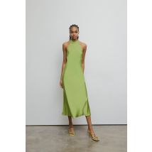 Warehouse Satin Halter Neck Backless Slip Dress In Green