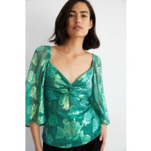 Warehouse Sparkle Jacquard Twist Top In Green