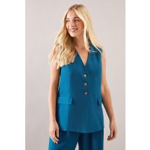 Wallis Petite Three Button Pocket Detail Waistcoat In Aqua