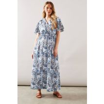 Wallis Blue Paisley Flutter Sleeve Midi Dress