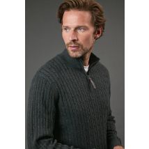 Debenhams Men Premium Pure Cotton Cable Half Zip Jumper in grey | Size: Small