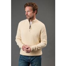 Debenhams Men Premium Pure Cotton Cable Half Zip Jumper in stone | Size: large