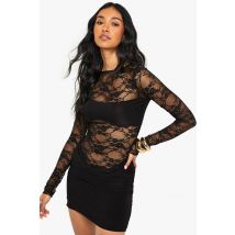Womens Lace And Slinky Mix Mini Dress - Black - 14