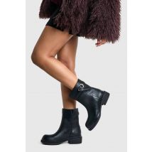 Womens Wide Fit Buckle Detail Chunky Ankle Boots - Black - 7